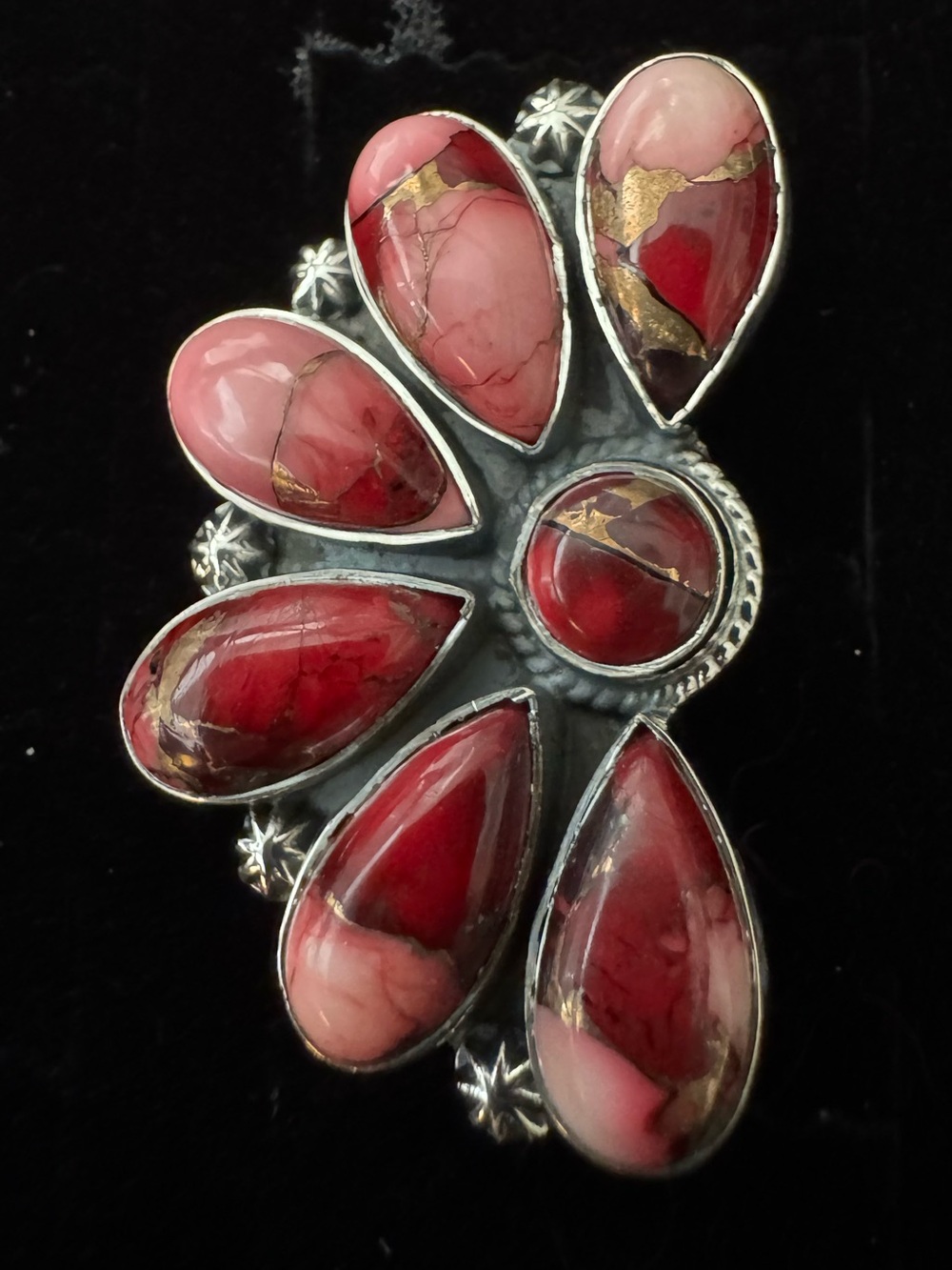 Handcrafted Red and Pink Dahalia turquoise Teardrop Stone‎ Women’s Ring